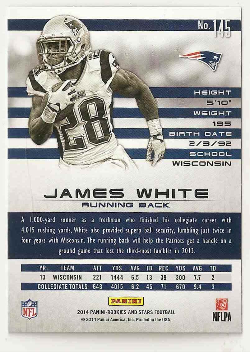 2014 Panini Rookies And Stars James White #145 card back image