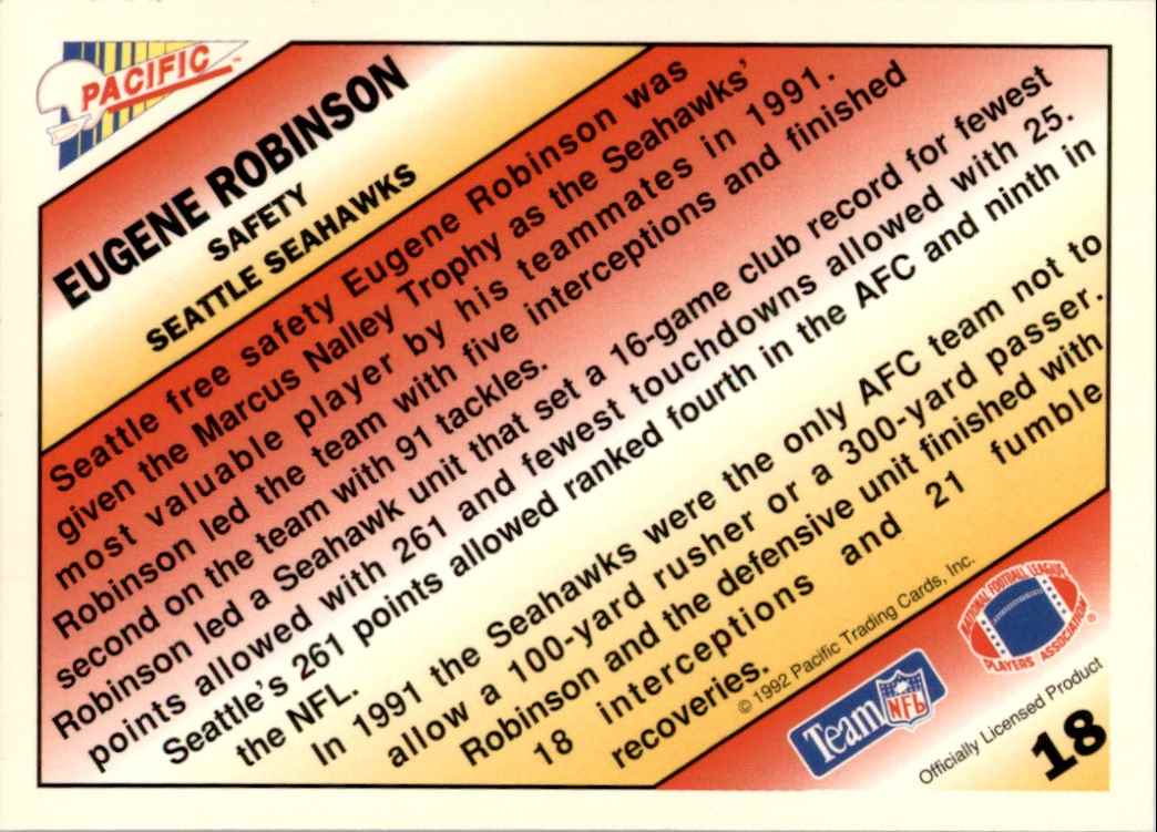 1992 Pacific Picks The Pros Gold Eugene Robinson #18 card back image
