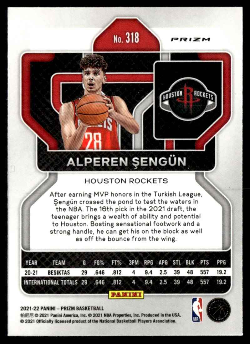 2021-22 Prizm Silver Prizms Alperen Sengun #318 card back image