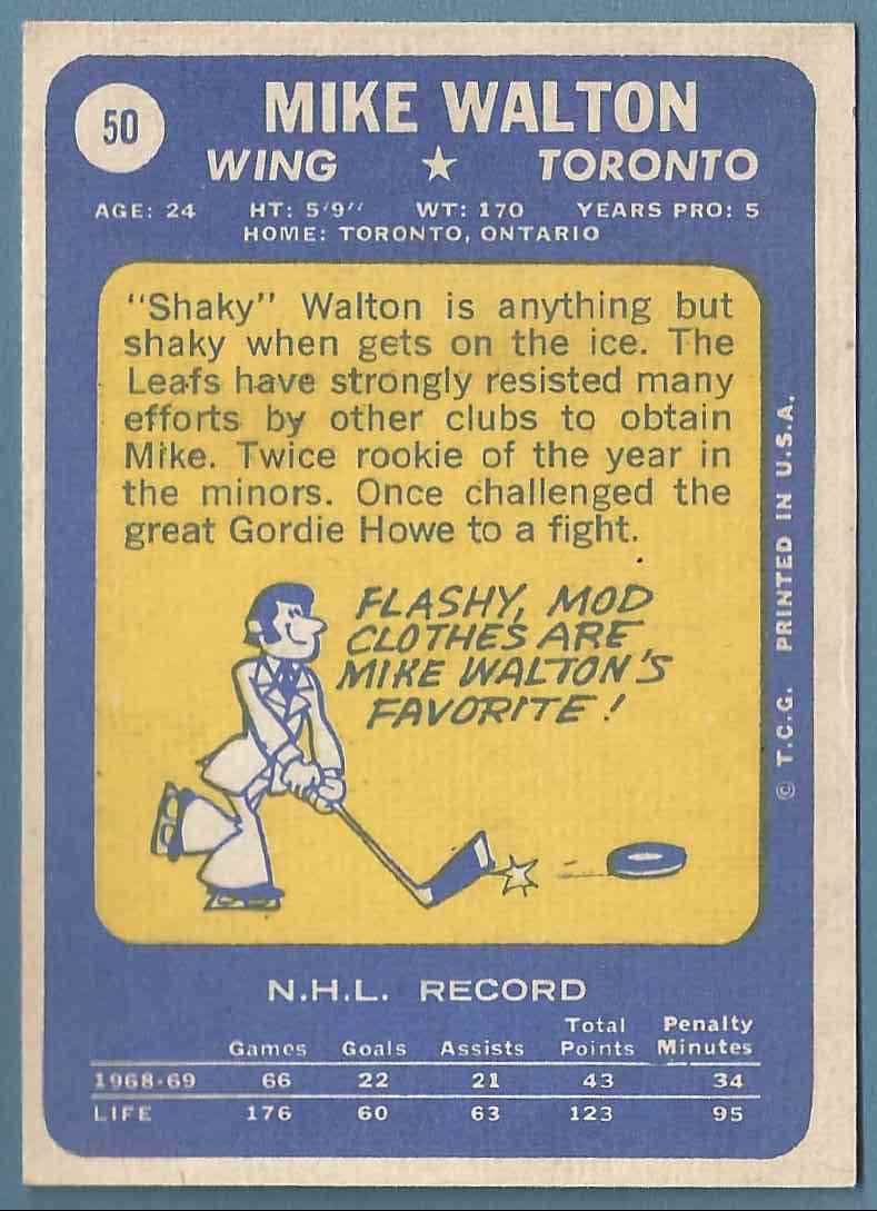 1969-70 Topps Maple Leafs Mike Walton #50 card back image