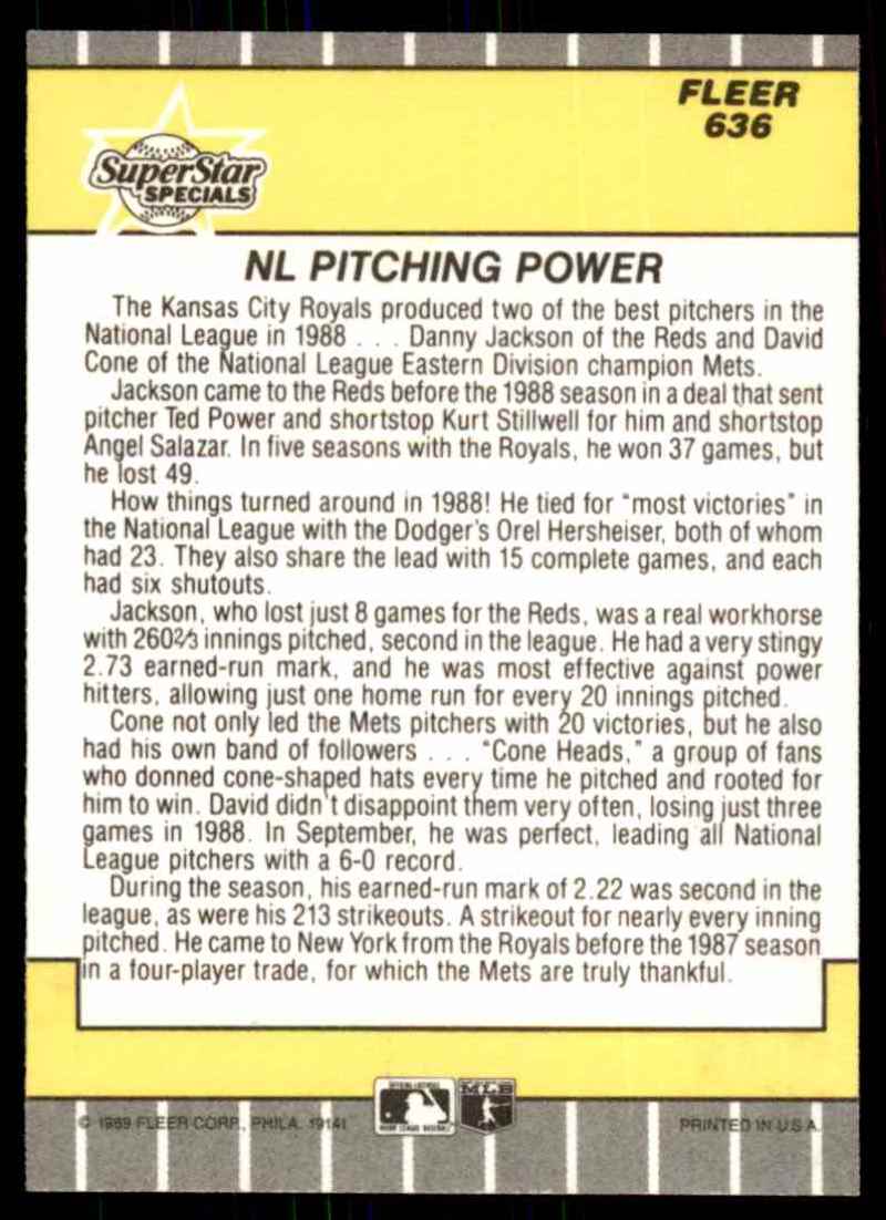 1989 Fleer Danny Jackson/David Cone Uer/Hersheiser, Sic #636 card back image
