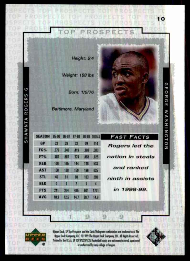 1999-00 SP Top Prospects Shawnta Rogers #10 card back image