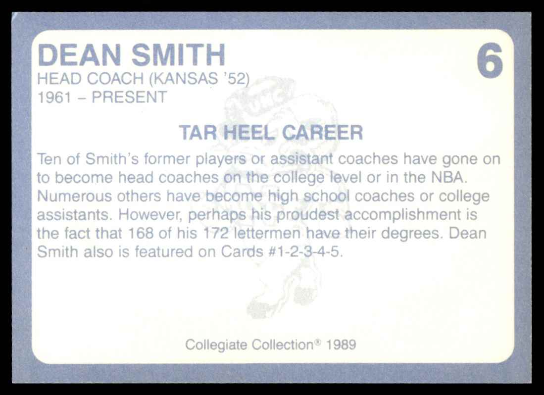 1989-90 Collegiate Collection North Carolina's Finest Dean Smith #6 card back image