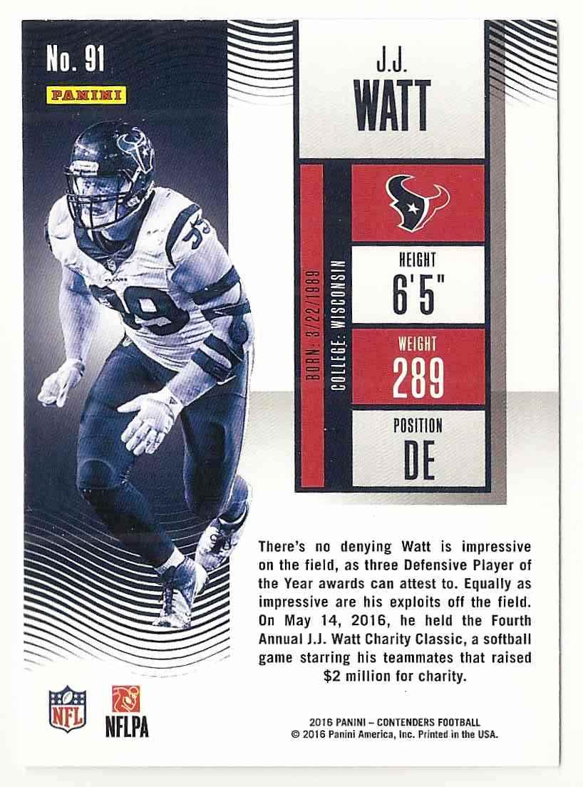 2016 Panini Contenders J.J Wyatt #91 card back image