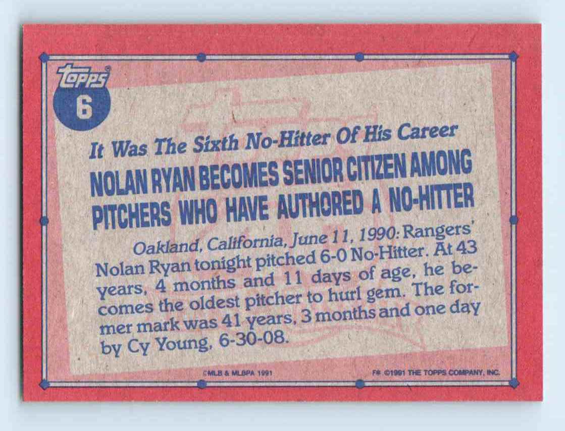 1991 Topps Nolan Ryan #6 card back image