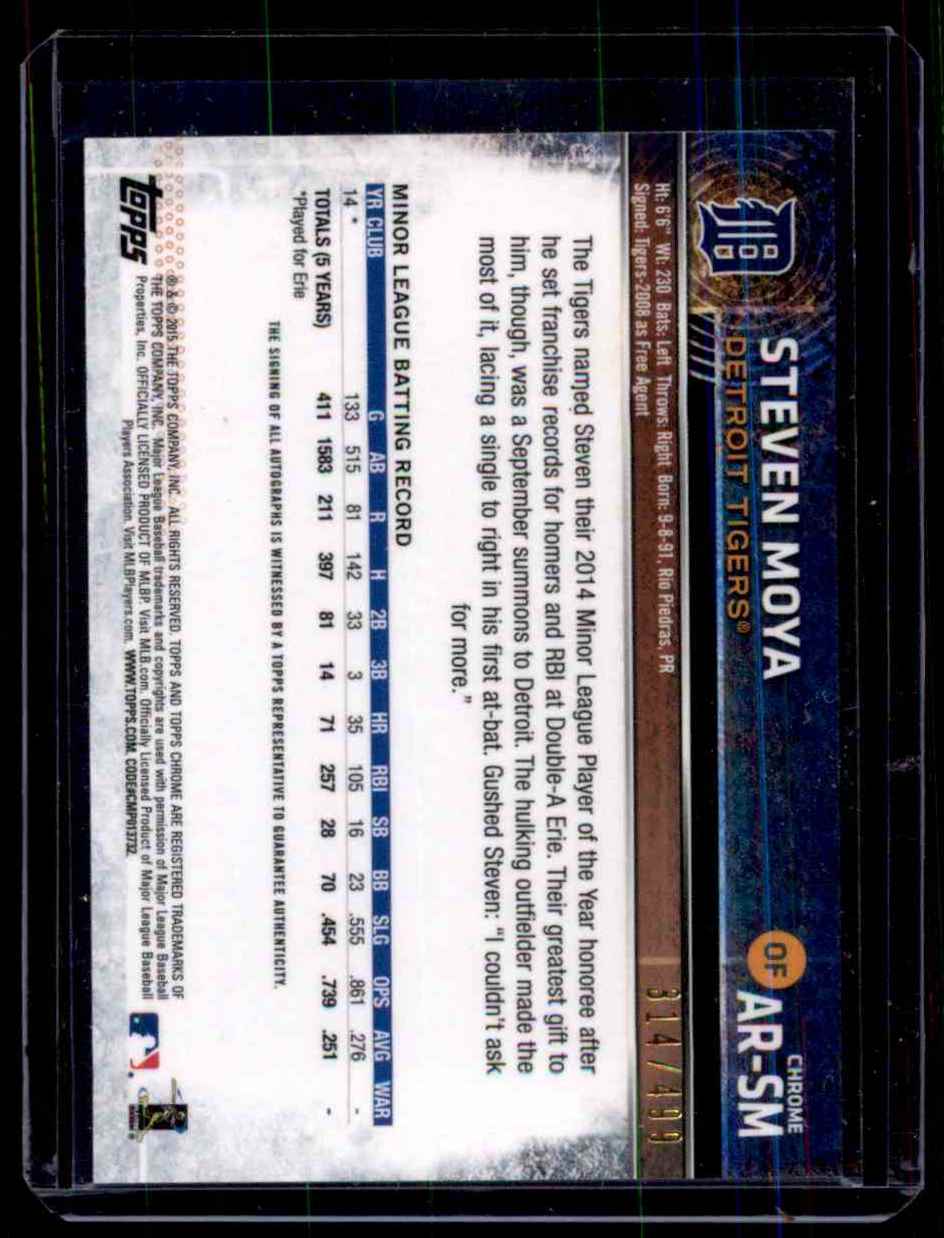 2015 Topps Chrome Rookie Autographs Refractors Steven Moya #ARSM card back image