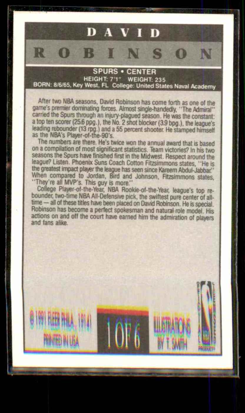 1991-92 Fleer Pro-Vision David Robinson #1 card back image