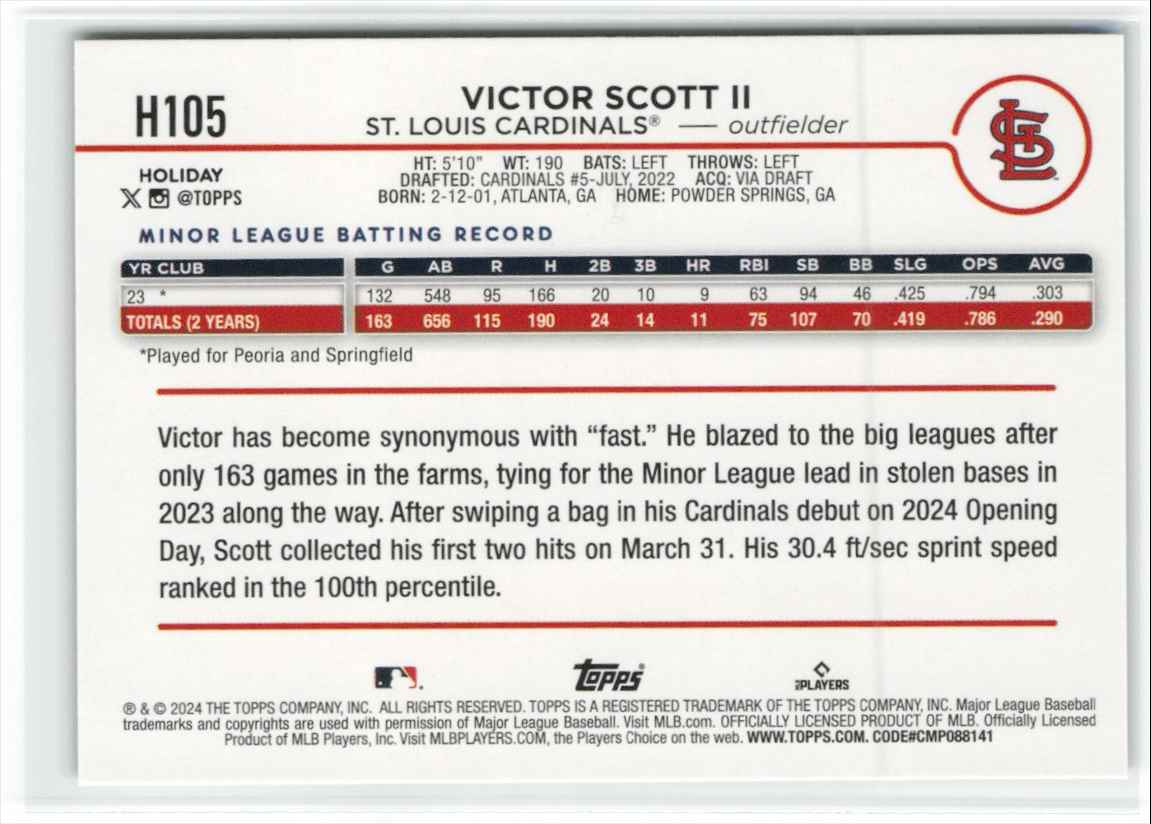 2024 Topps Holiday Silver Glitter Victor Scott II #H105 card back image