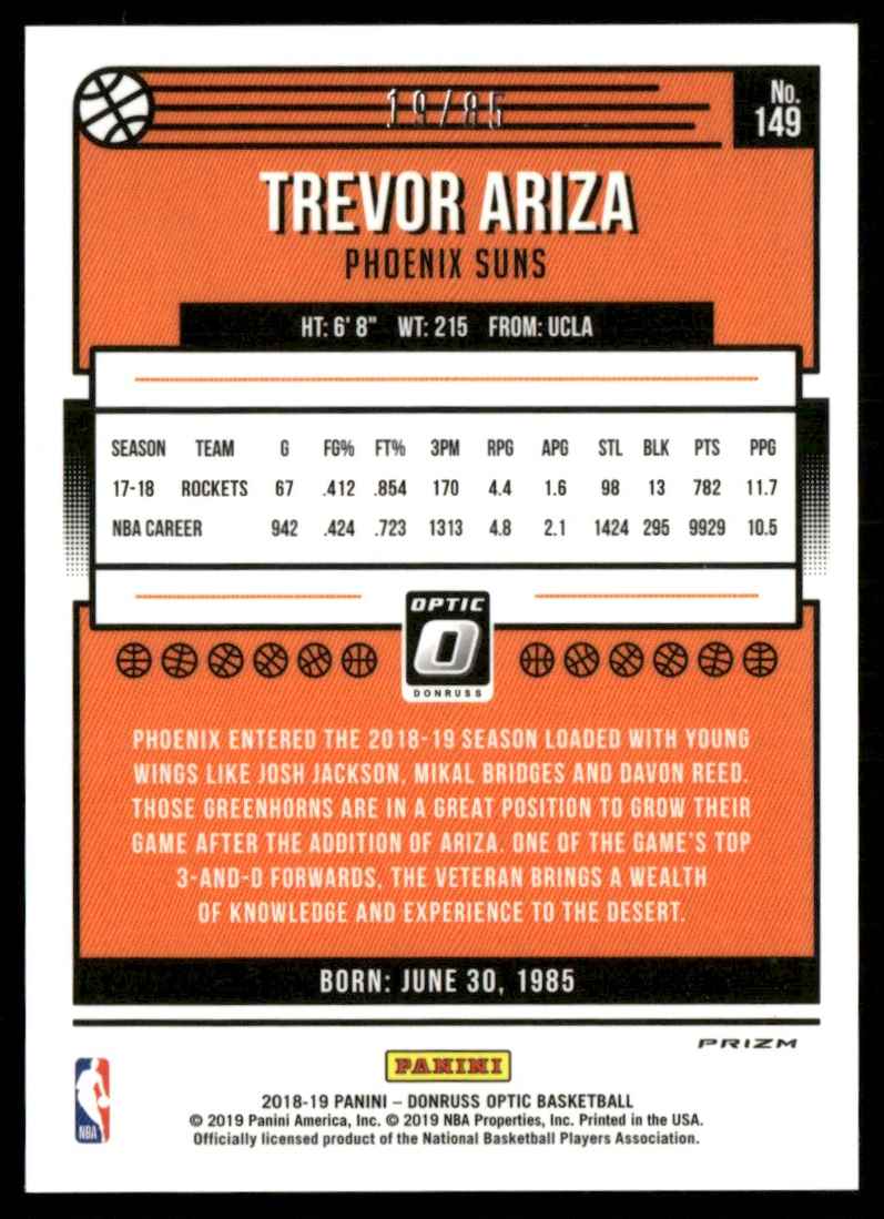 2018-19 Donruss Optic Fast Break Red Trevor Ariza #149 card back image