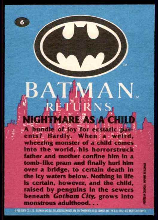 1992 O-Pee-Chee “Batman Returns” Movie Cards Nightmare As A Child #6 card back image