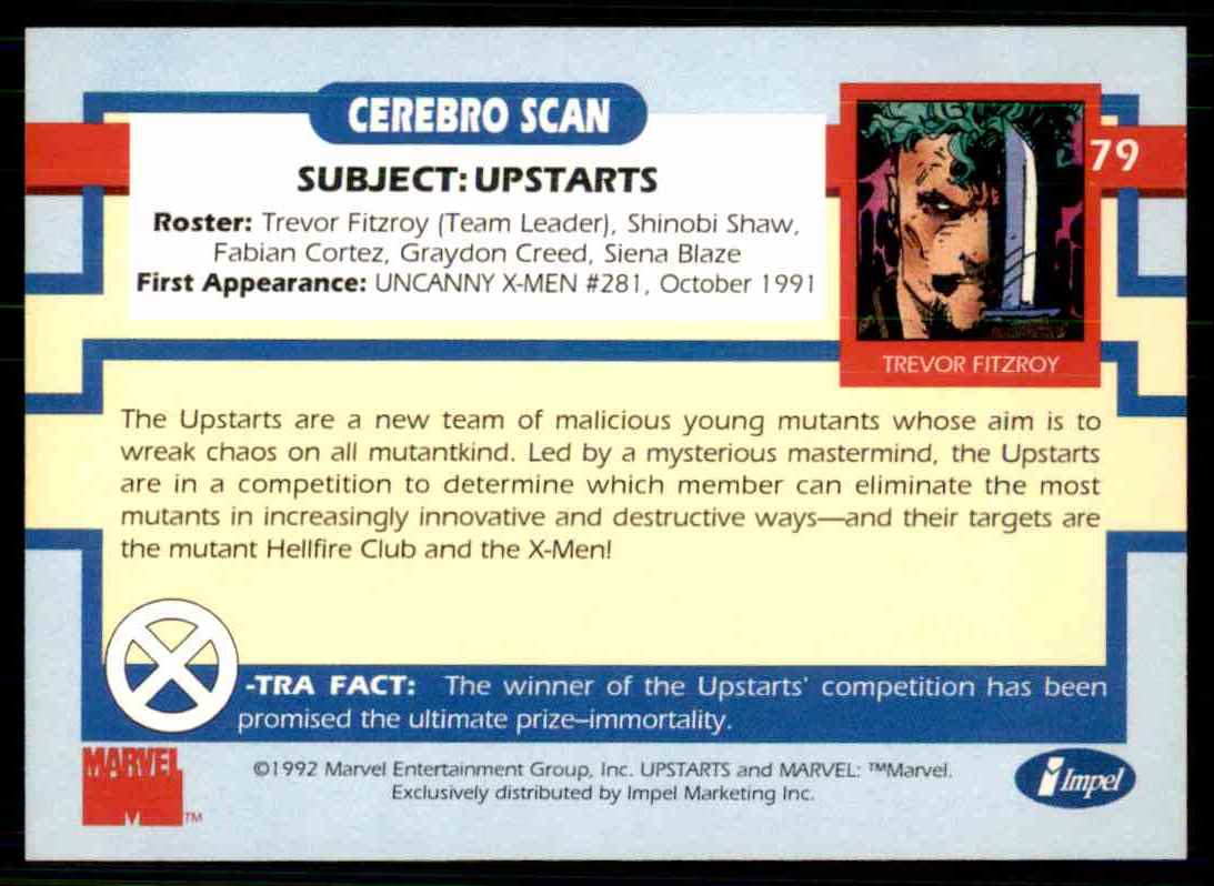 1992 X-Men Marvel Upstarts #79 card back image