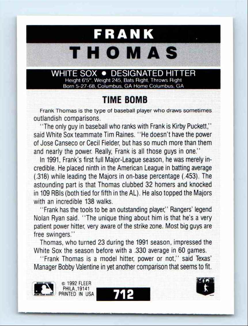 1992 Fleer Frank Thomas #712 card back image