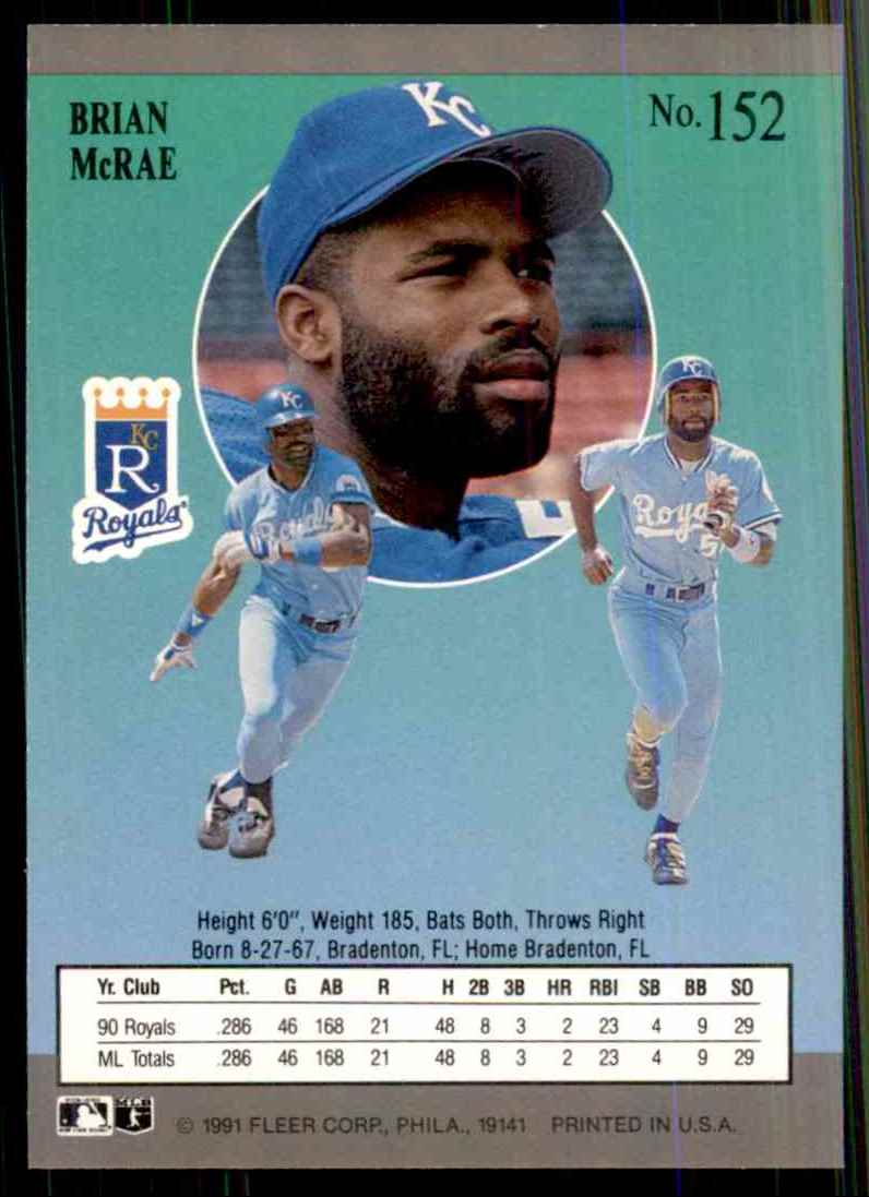1991 Ultra Brian McRae RC #152 card back image