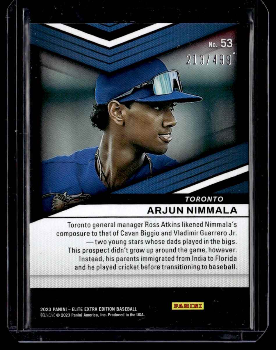 2023 Elite Extra Edition Green Status Arjun Nimmala #53 card back image
