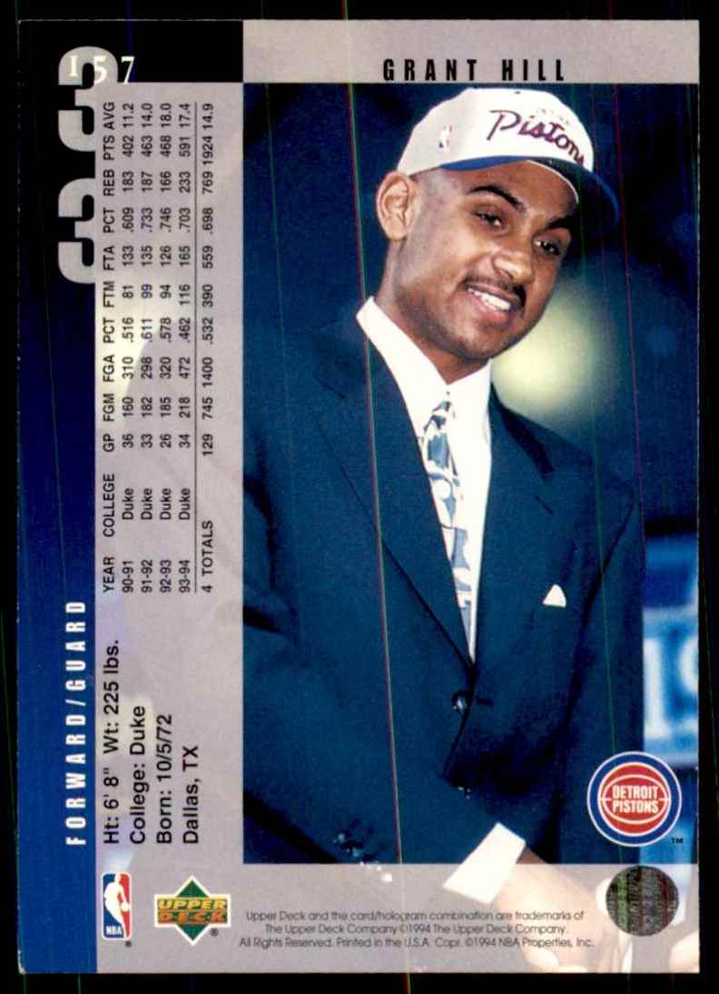 1994-95 Upper Deck Grant Hill RC #157 card back image