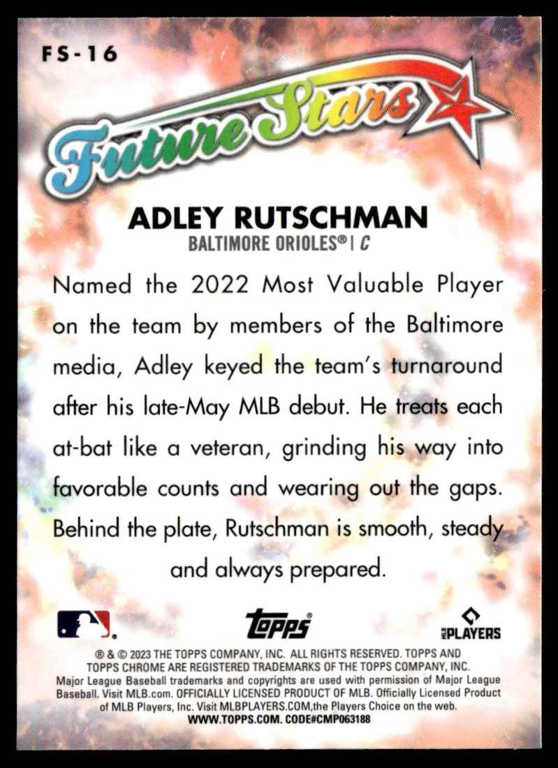2023 Topps Chrome Future Stars Adley Rutschman #FS-16 card back image