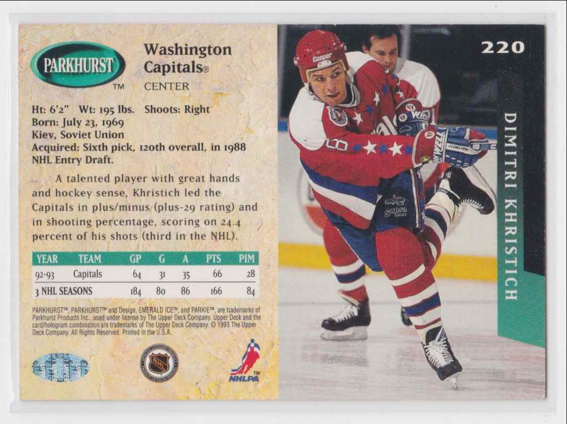 1993-94 Parkhurst Dimitri Khristich / Silver #220 card back image