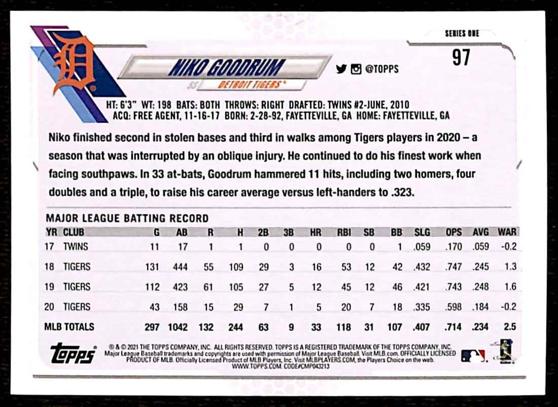 2021 Topps NIco Goodrum #97 card back image