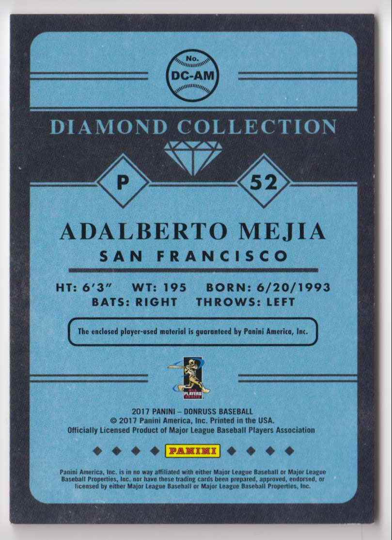 2017 Donruss Diamond Collection Adalberto Mejia #DC-AM card back image