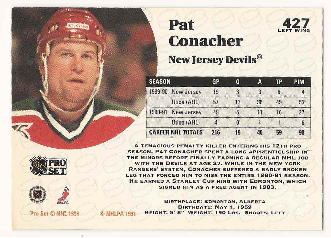 1991-92 Pro Set Pat Conacher #427 card back image