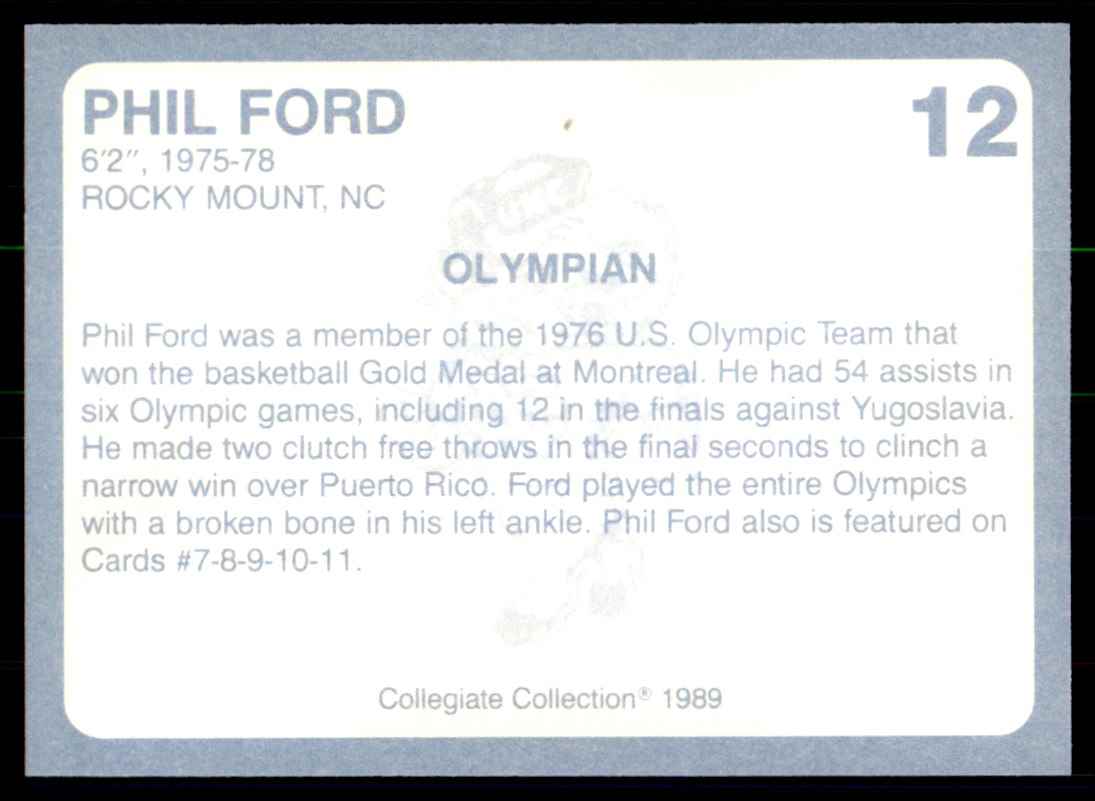 1989-90 Collegiate Collection North Carolina's Finest Phil Ford #12 card back image