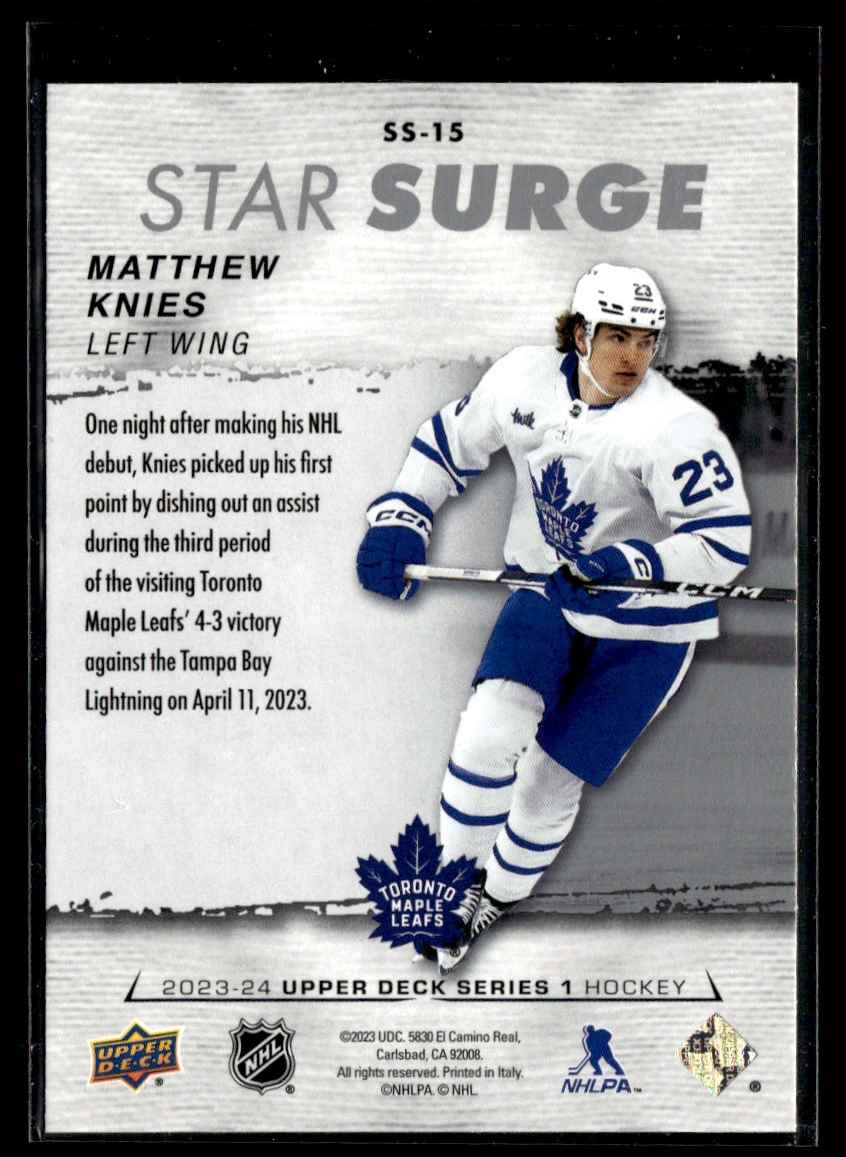 2023-24 Upper Deck Star Surge Matthew Knies #SS-15 card back image