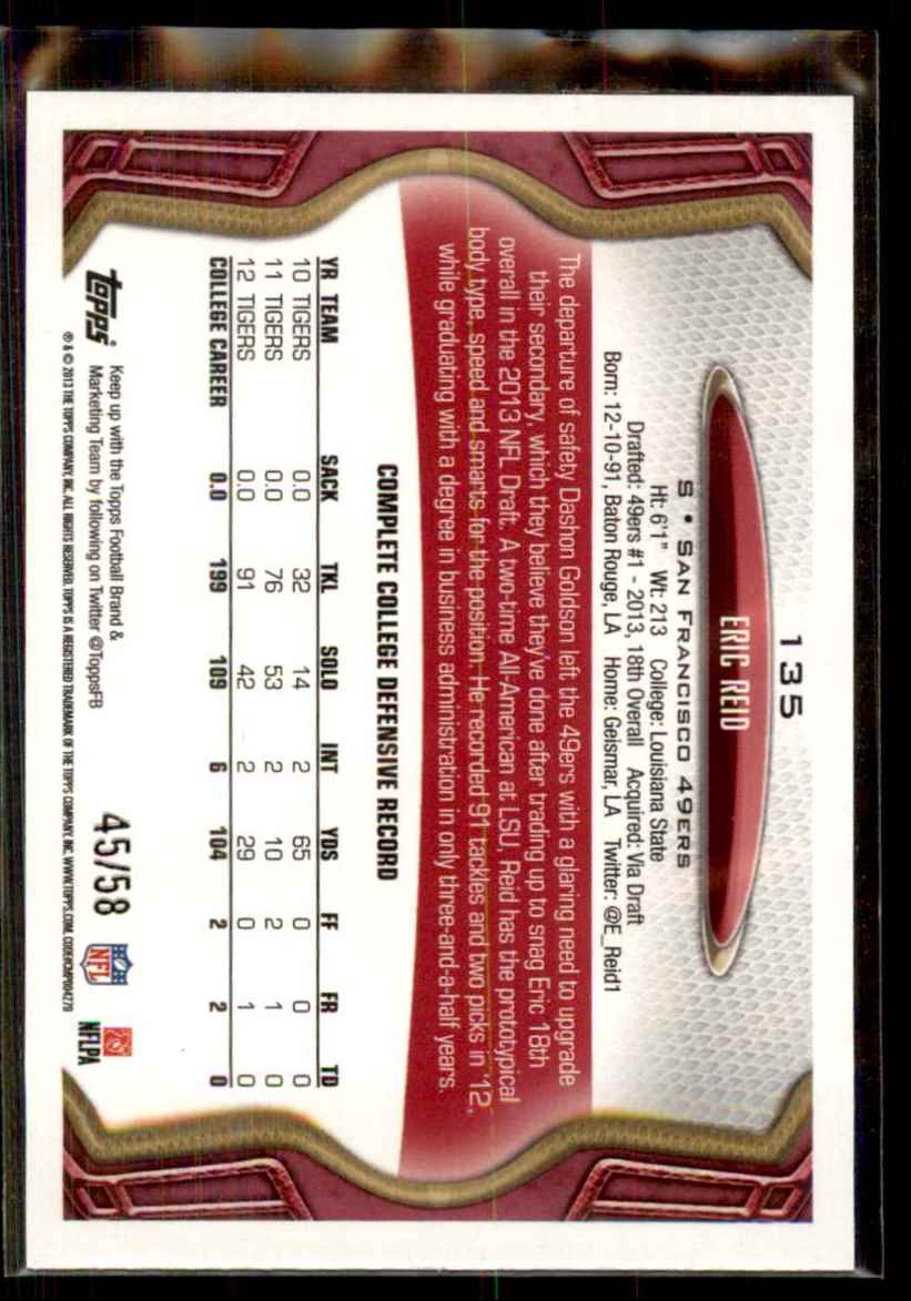 2013 Topps Black Eric Reid #135 card back image