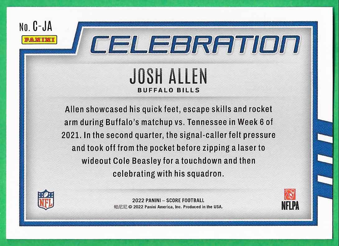 2022 Score Celebration Josh Allen #C-JA card back image
