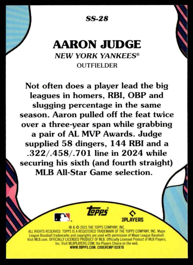 2025 Topps Summer Superstars Aaron Judge #SS-28 card back image