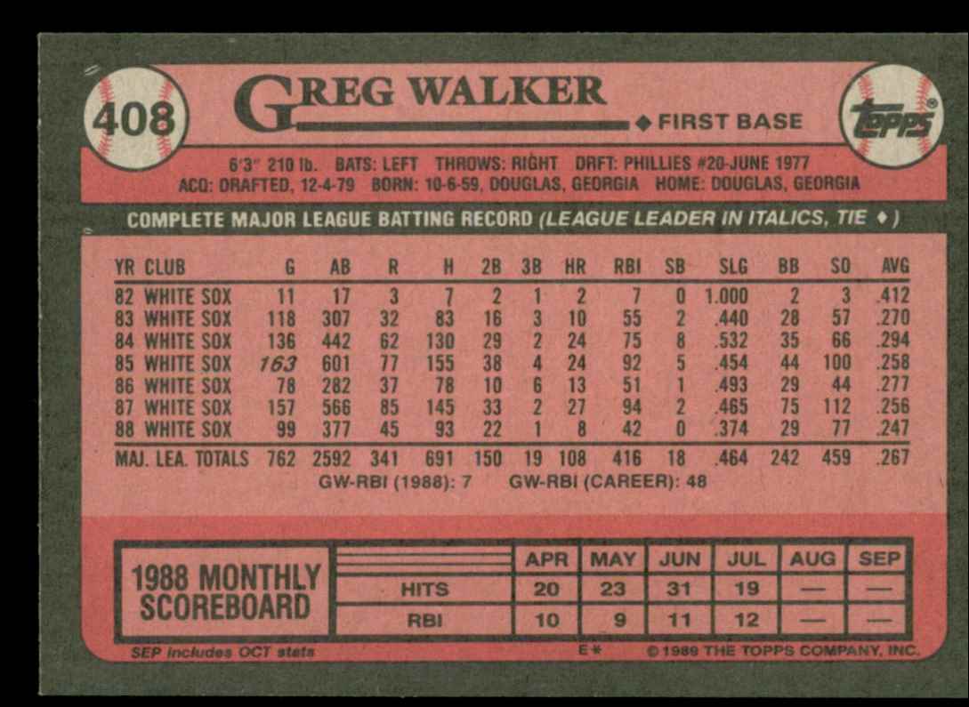 1989 Topps Greg Walker #408 card back image