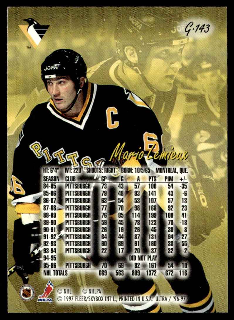 1997-98 FLEER ULTRA GOLD MEDALLION Mario Lemieux #6 card back image