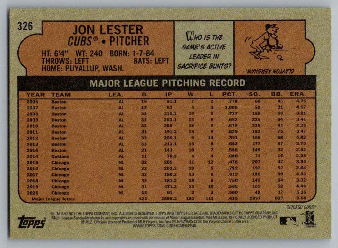 2021 Topps Heritage Jon Lester #326 card back image