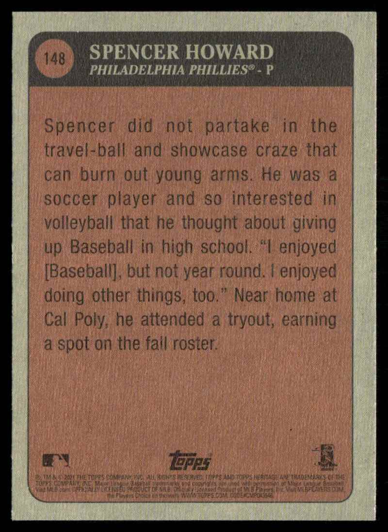 2021 Topps Heritage Spencer Howard #148 card back image