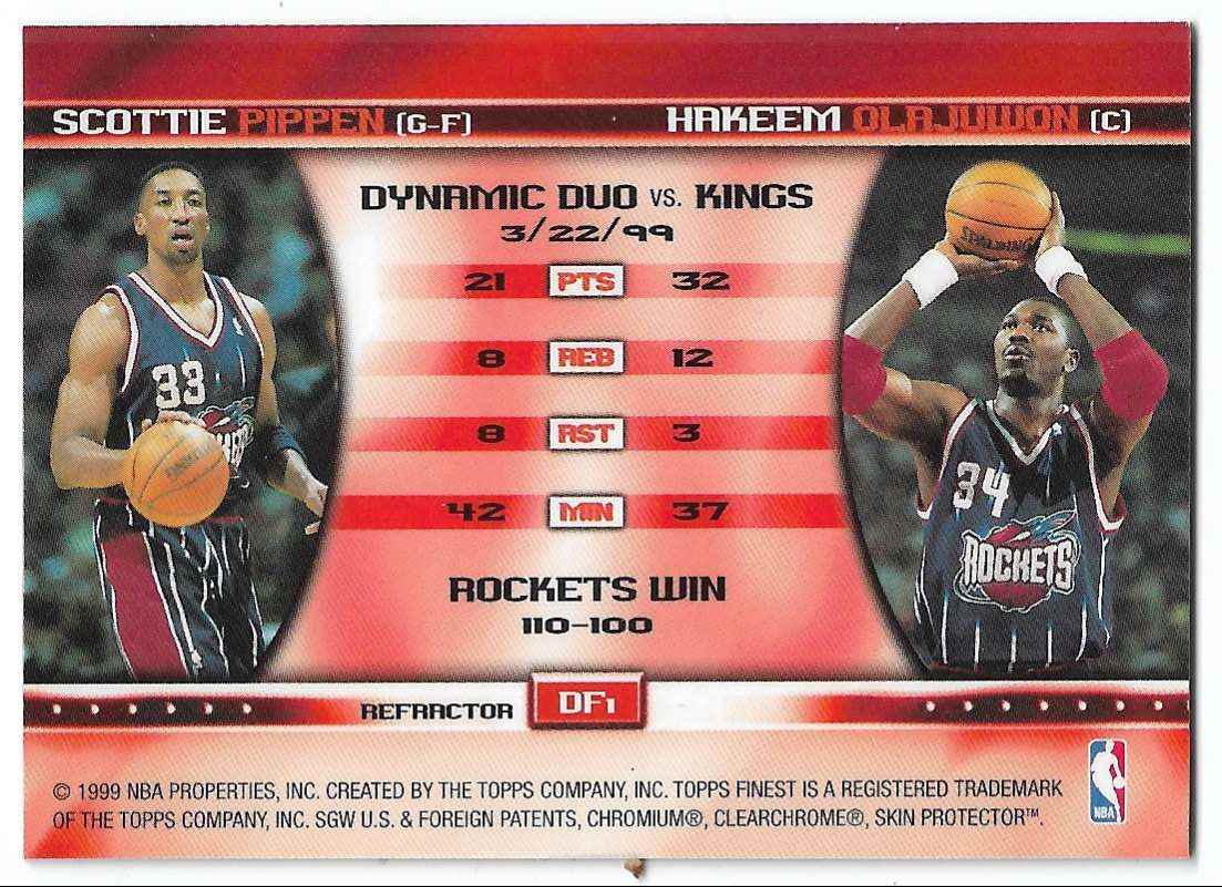 1999-00 Finest Double Feature Right Refractor Scottie Pippen Hakeem Olajuwon #DF1 card back image