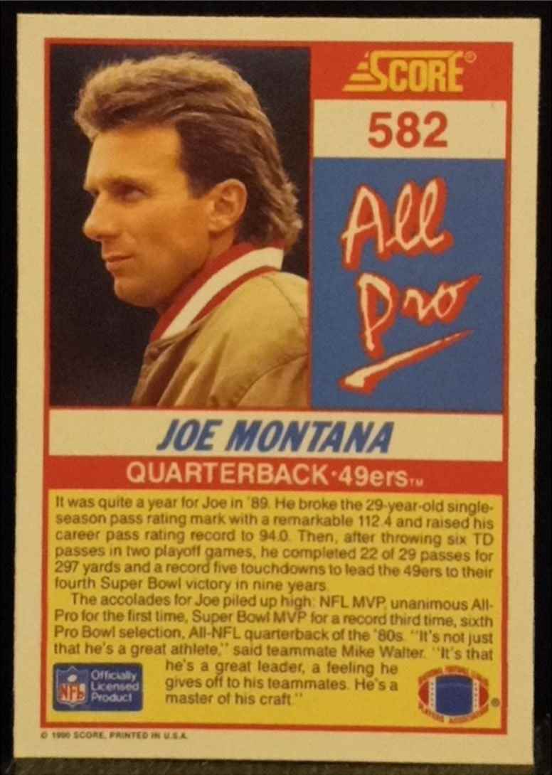 1990 Score All Pro Joe Montana #582 card back image