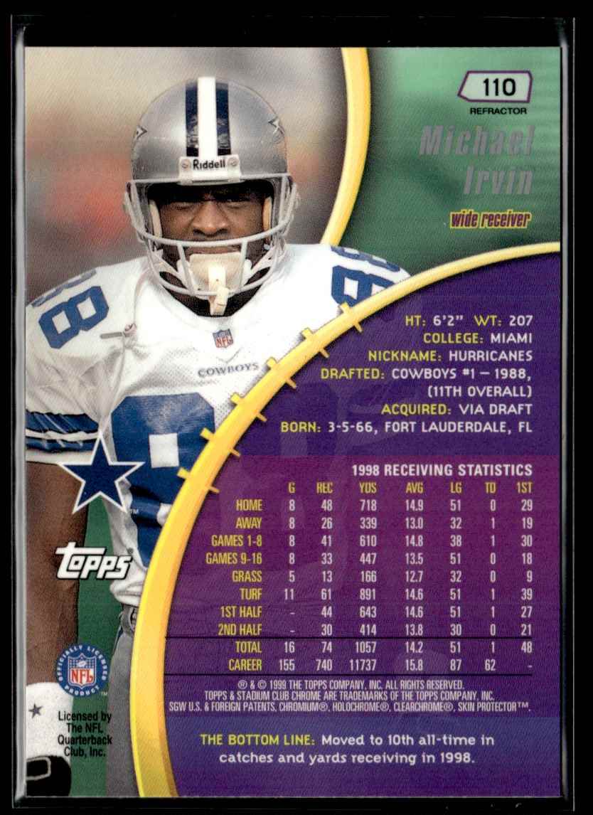 1999 Stadium Club Chrome Refractor Michael Irvin #110 card back image