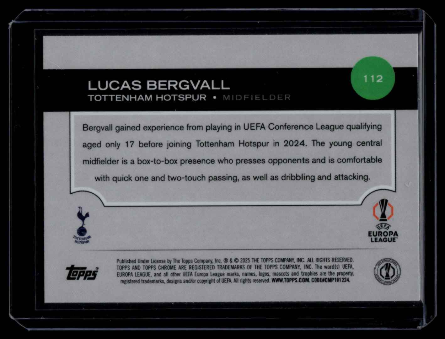 2024 Topps Chrome UEFA Club Base Card LUCAS BERGVALL #112 card back image