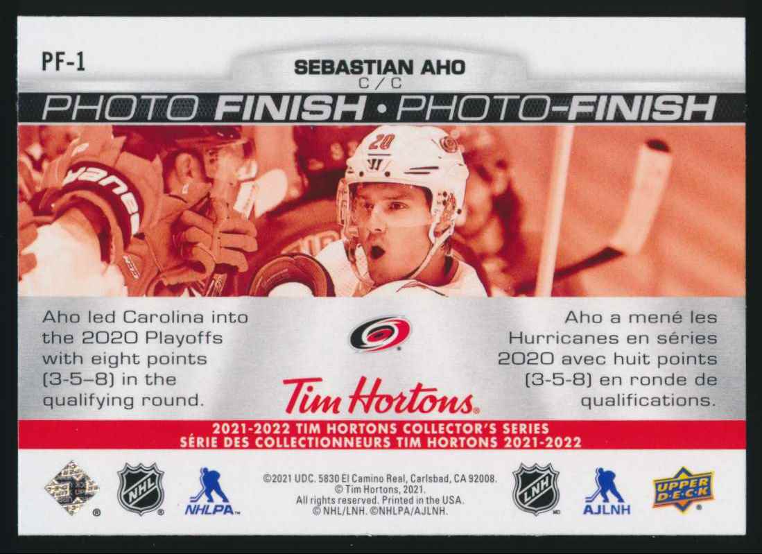 2021-22 UD Tim Hortons Photo Finish Sebastian Ahola #PF1 card back image
