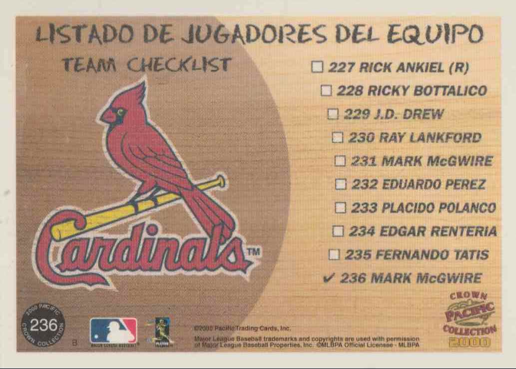 2000 Pacific Crown Collection Mark Mcgwire #236 card back image