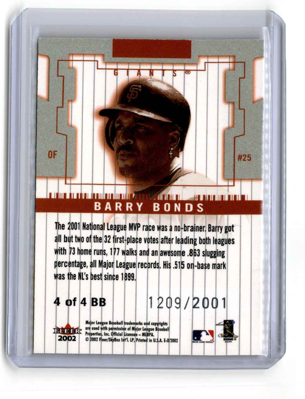 2002 Fleer eX 4x MVP Barry Bonds #4 card back image
