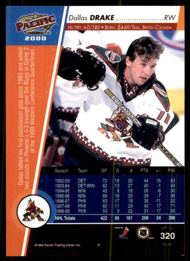 1999-00 Pacific Dallas Drake #320 card back image