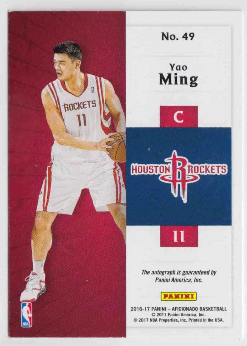 2016-17 Panini Aficionado Endorsements Yao Ming #49 card back image
