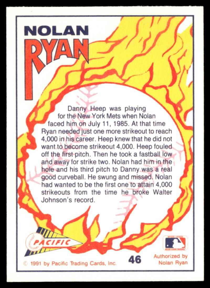 1991 Nolan Ryan Pacific Texas Express Strikeout 4000 #46 card back image