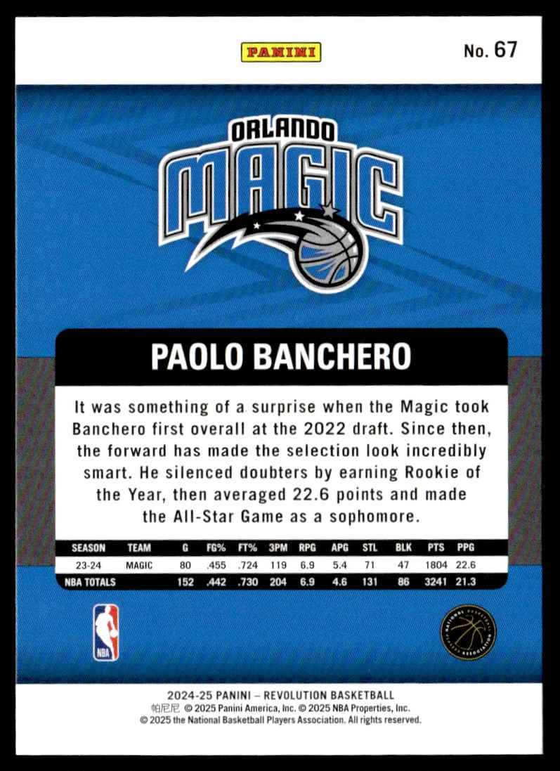 2024-25 Panini Revolution Paolo Banchero #67 card back image