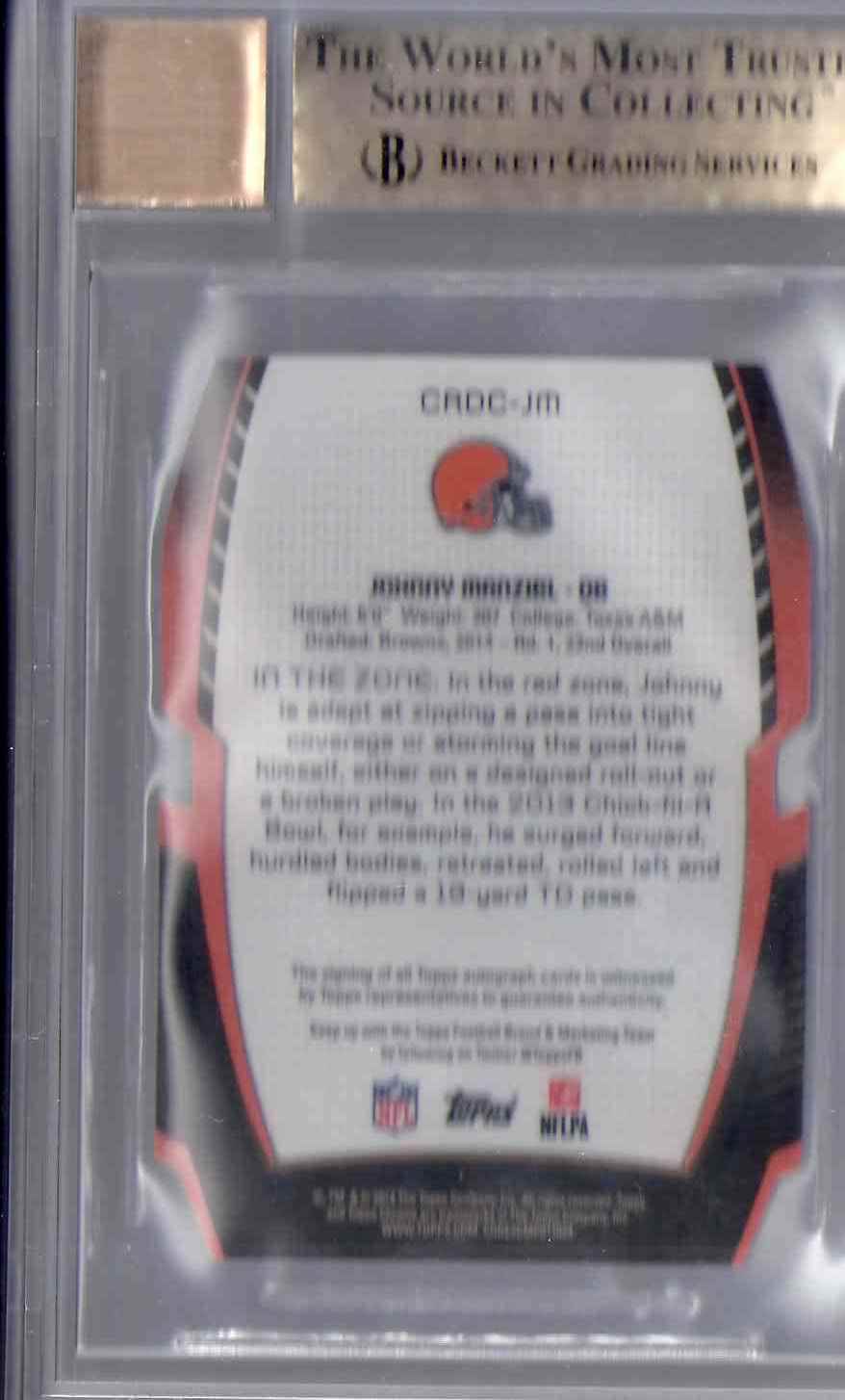 2014 Topps Chrome Rookie Die Cuts Autographs Refractor Johnny Manziel #CRDCJM card back image