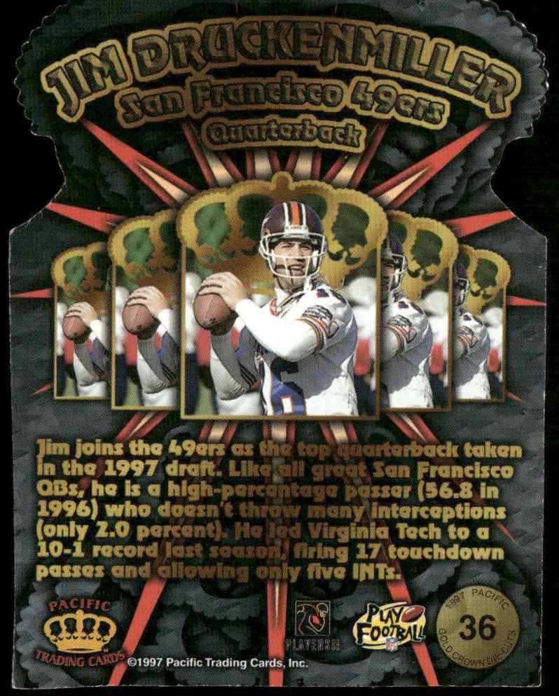 1997 Pacific Gold Crown Die Cuts Jim Druckenmiller #36 card back image