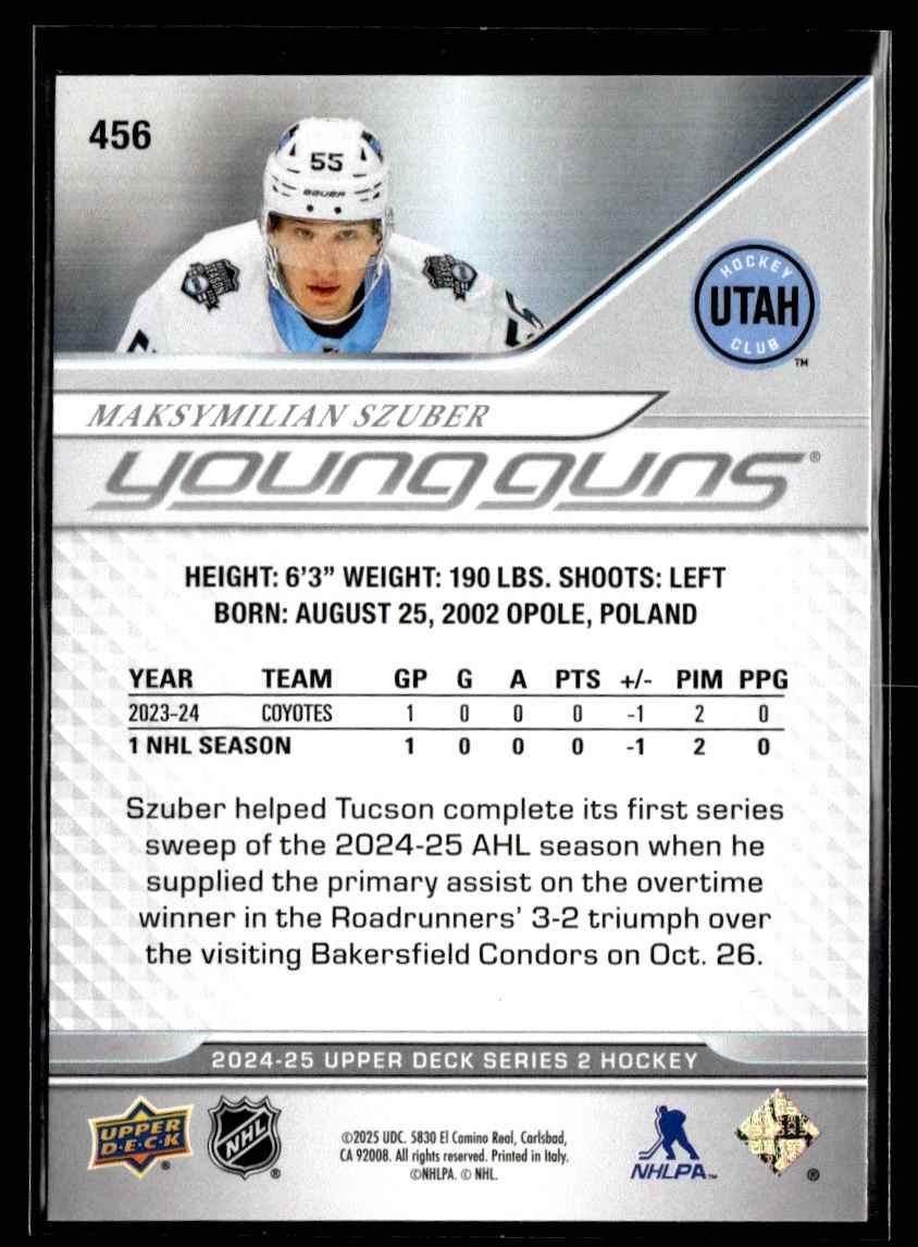 2024-25 Upper Deck Series 2 Young Guns Maksymilian Szuber #456 card back image