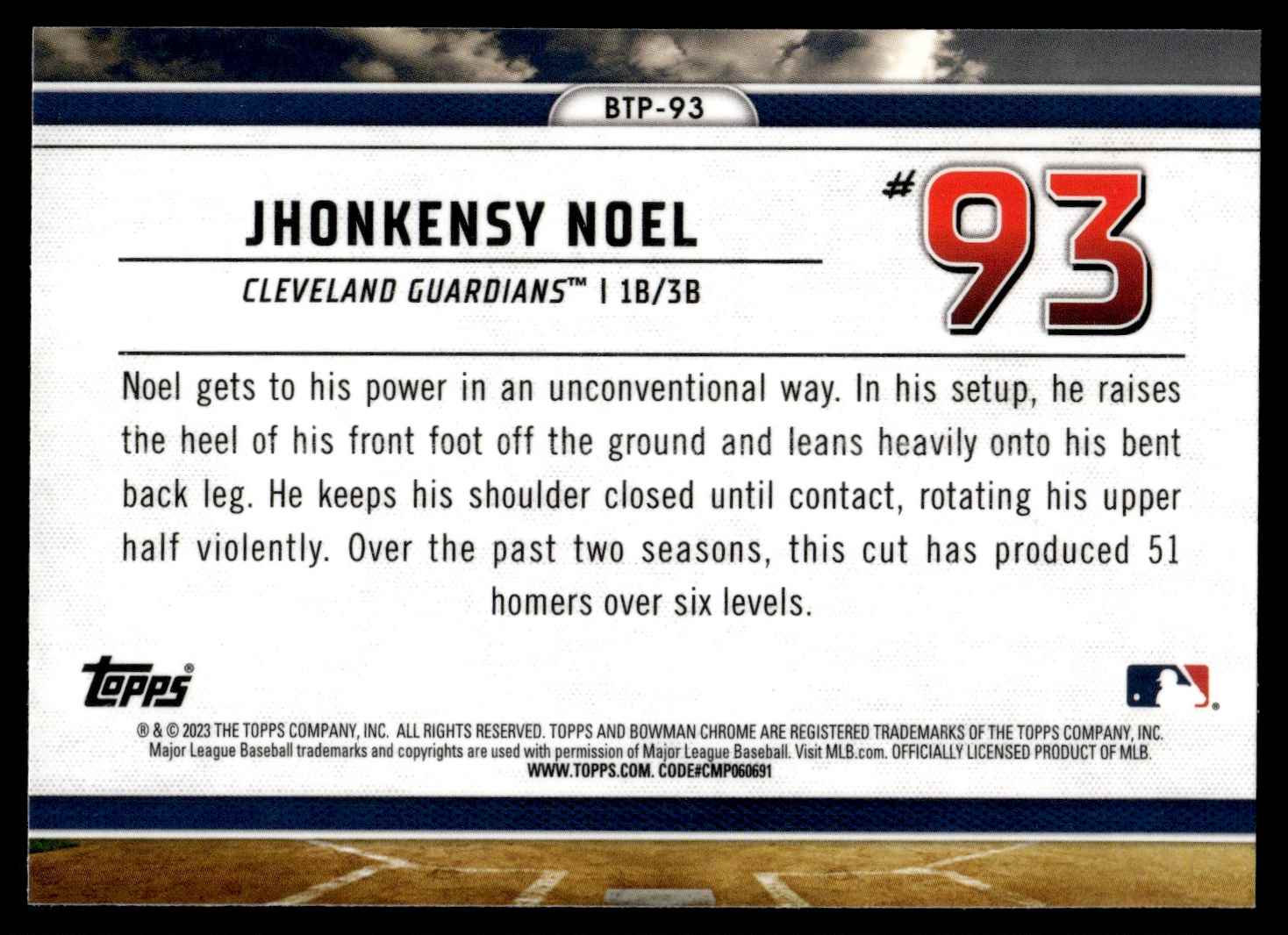 2023 Bowman Scouts’ Top 100 Jhonkensy Noel #BTP-93 card back image