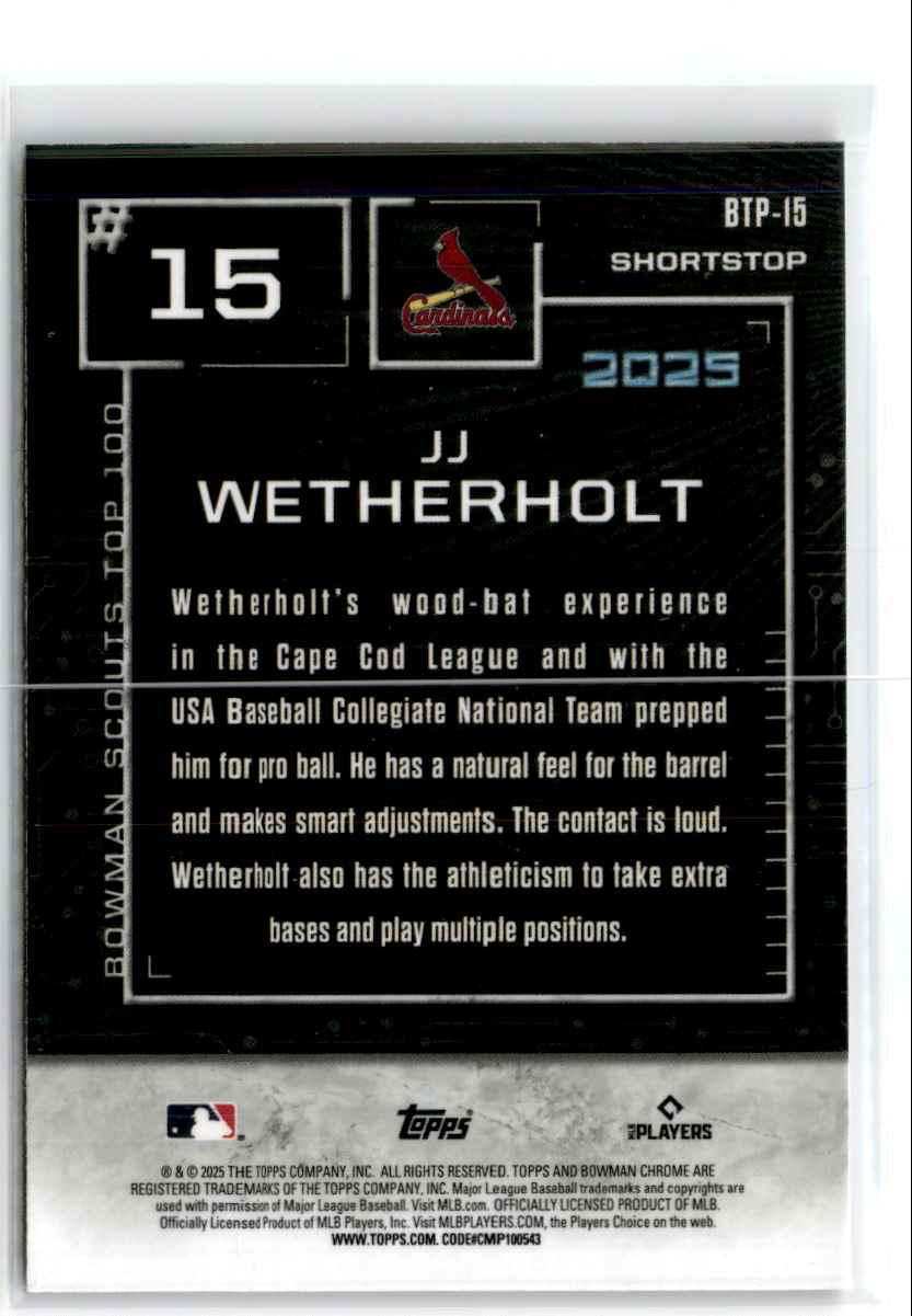 2025 Bowman Scouts Top 100 JJ Wetherholt #BTP-15 card back image