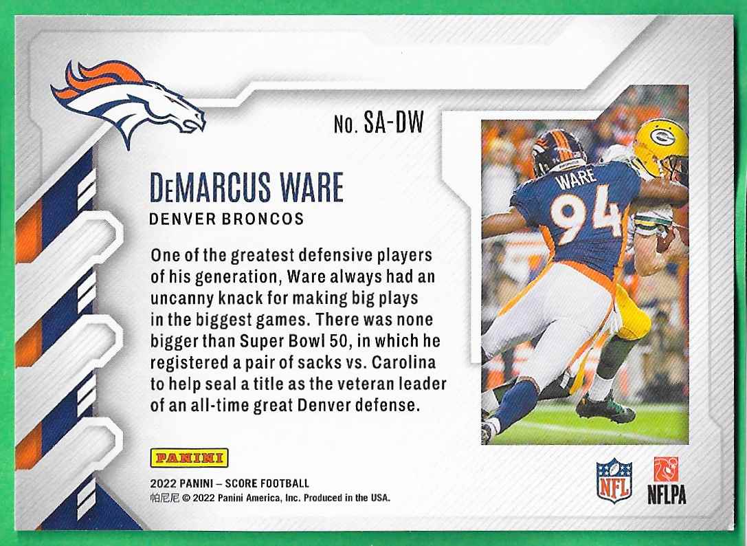 2022 Panini Score Sack Attack DeMarcus Watre #SA_DW card back image